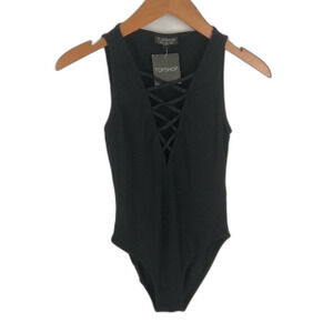 Topshop Black Lace-Up Bodysuit NWT Size 2 Sexy Party Date Night